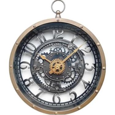 Imagem de Relogio Parede, RelóGio de Parede AnalóGico Retro Dourado com MaquináRio Exposto Stil Decor(32,2x27x5,2cm)(MAQUINA EXPOSTA)
