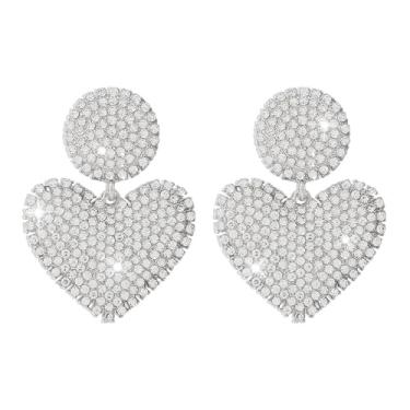 Imagem de Brinco Festa Prata Casamento Noiva Madrinha Grande Zircônia Coração Maxi Brilho Romântico - Brinco Mãe Namorada Presente Jantar Datas Especiais Cristais Cravejado Brilhante Luxo-Mãe Ano Novo Evento Pedraria Sofisticado