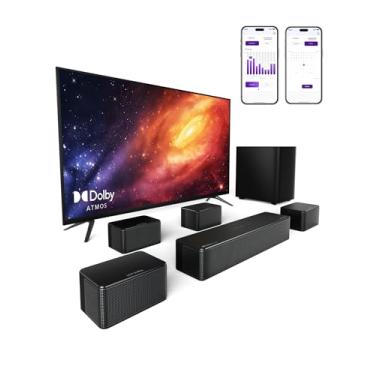 Imagem de ULTIMEA Soundbar 7.1 Canal com Dolby Atmos, Sistema Home Theater 3D Surround, Controle por App, Subwoofer Sem Fio e 4 Alto-Falantes com Cabo, 460W, Bluetooth 5.3, 6 Modos EQ, Poseidon D80