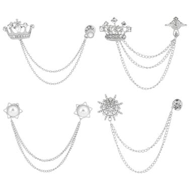 Imagem de OLYCRAFT 4 peças 4 estilos coroa strass broche prata estrela pendurado corrente broche borla lapela pinos liga lapela broches cristal crachá broches jóias acessórios para terno festa de casamento