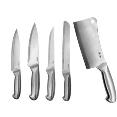 Imagem de Jogo de Facas Profissionais 5 Peças Inox + Barra Magnética 50cm – Cutelo, Faca Chef, Pão, Peixeiras e Desossar – Cozinha e Churrasco- Linha Texas