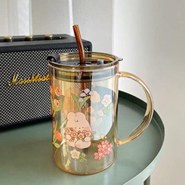 Imagem de Garrafa de água de vidro de baga de 900 ml caneca de café fofa copo portátil de leite suco de chá copo de vidro com tampa