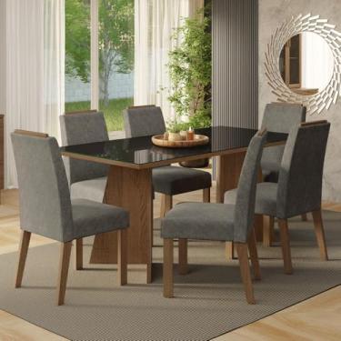 Imagem de Conjunto Sala de Jantar Tampo de Vidro 6 Cadeiras Rustic/preto/silver Amalfi Madesa