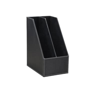 Imagem de Organizador de arquivos de mesa Estilo vertical, porta-revistas de couro, organizador mesa escritório, bandeja para documentos e caixa(Preto)