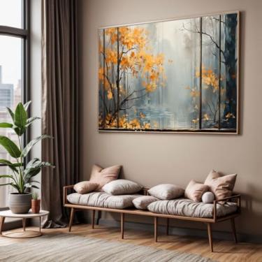 Imagem de Quadro com Moldura Sala Quarto Árvore Amarela Decorativo Horizontal Grande Hall