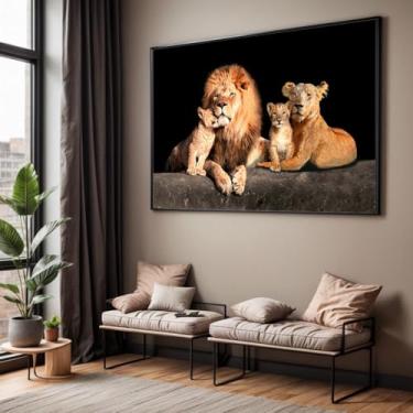 Imagem de Quadro com Moldura Sala Quarto Leão Família Decorativo Horizontal Grande Hall