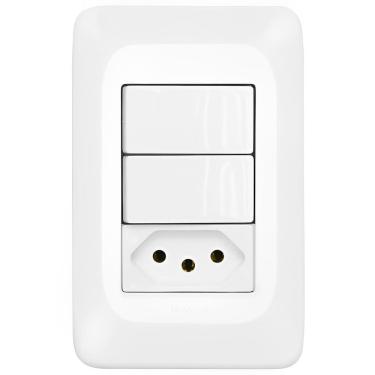 Imagem de 2 Interruptores Simples + 1 Tomada 2P+T 10 Ampères 4x2 PIAL POP - LGX113 - PIAL
