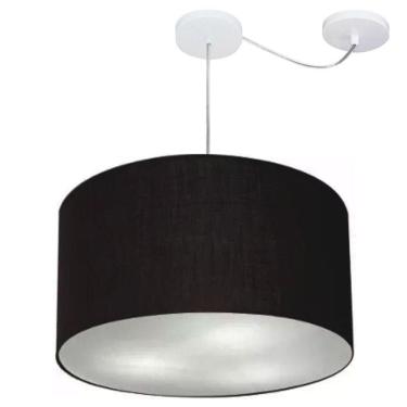 Imagem de Lustre Pendente Cilíndrico Com Desvio De Centro Md-4168 Cúpula Em Tecido 60x30cm Preto - Bivolt