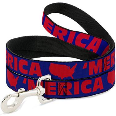 Imagem de Correia para cães com fivela Merica EUA Silhueta Azul Vermelho 1,27 m de comprimento 1,27 cm de larguraBuckle-Down 4 Feet Long - 1.5" Wide DL-W30030-W