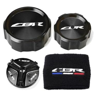 Imagem de Compatível com CBR 1000RR 1000 RR 2005-2018 Tampa de enchimento de óleo de motocicleta cilindro mestre tampa de reservatório de fluido de freio meia CBR1000RR (conjunto de 4 peças preto)