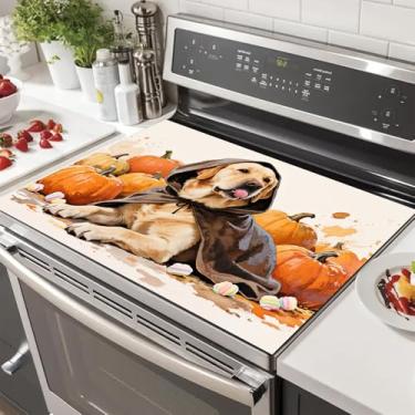 Imagem de HOMETITUTE Capas de fogão para fogão elétrico 71 x 50 cm design de abóbora de cachorro resistente ao calor protetor de fogão capa de bancada tapete de secagem de pratos para cozinha decoração de