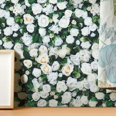 Imagem de ESSMOKO Papel de parede branco rosa PVC papel de parede autoadesivo fundo neoclássico parede sala de estar quarto loja adesivo de casa rosa branca 45 * 500 cm