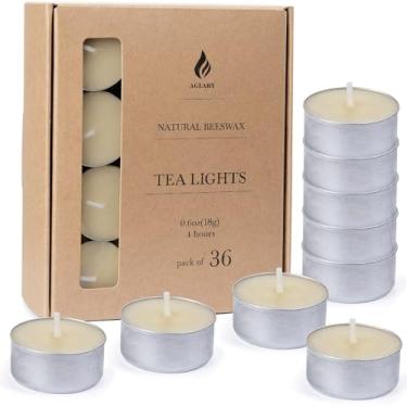 Imagem de Pacote com 36 velas de cera de abelha pura em copos de alumínio - Tempo de queima de 4 a 5 horas, pavio de algodão sem chumbo, velas naturais sem cheiro, branco