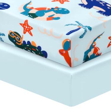 Imagem de UOMNY Lençóis de berço de dinossauro para berço padrão e colchões, berçário, para meninos e meninas, 1 pacote com 1 lençol infantil