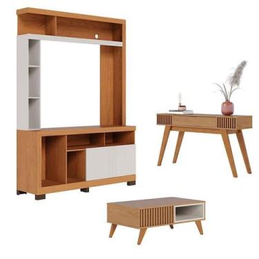 Imagem de Estante Home Theater Elba com Mesa de Centro Jeri Freijó Off White Mat