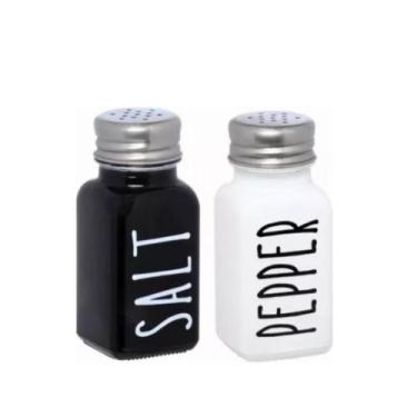 Imagem de Kit Saleiro Pimenteiro Premium Vidro Sal Pimenta Inox 80ml Preto E Bra