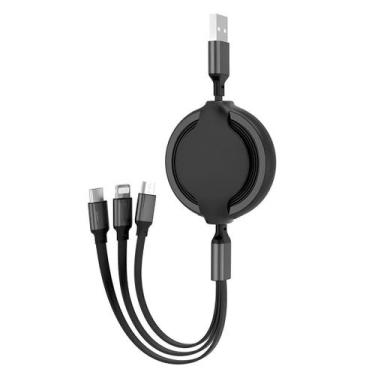 Imagem de Cabo Usb 3 Em 1 Preto Rápido Lightning Microusb Tipo-C - Shopmix