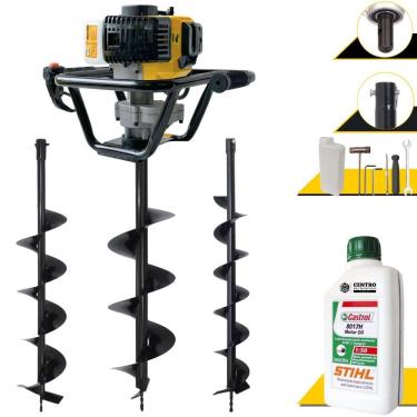 Imagem de Perfurador de Solo Lynus PSL-517 À Gasolina Motor 2T 52cc 1,8HP 9.000rpm Empunhadura Ergonômica + Brocas 80x10, 80x15 e 80x20 + ÓLEO STIHL 2T