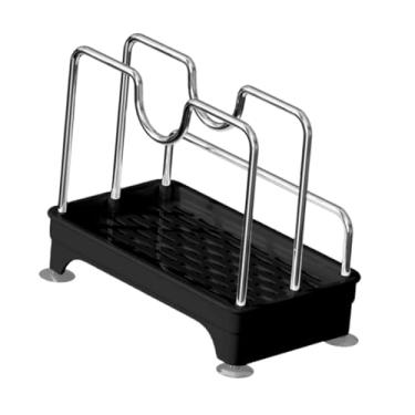 Imagem de Fenteer Organizador de tampa de panela, potes, panelas, organizador para armário, suporte de aço inoxidável, suporte para tampa de panela, assadeiras, potes e, Preto Prateado