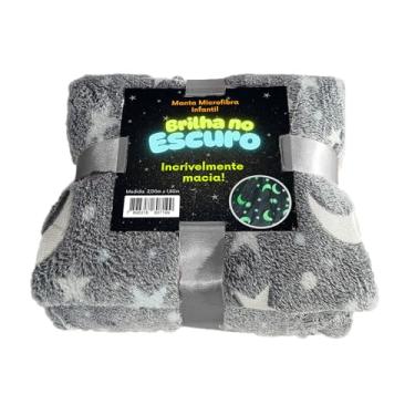 Imagem de Manta Premium Brilha No Escuro Cobertor Solteiro Infantil Microfibra Aveludada, Toque Macio Fluorescente Estampas Divertidas (Estrelas Cinza)