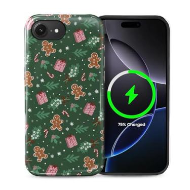 Imagem de casesok Capa para iPhone 16e, compatível com MagSafe, capa rígida de camada dupla + capa de silicone, proteção total à prova de choque, capa para iPhone 16e-verde Natal azevinho flocos de neve