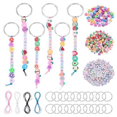 Imagem de PLIGREAT 924 peças kit de chaveiros de contas faça você mesmo, chaveiro para fazer artesanato ajustável com contas do alfabeto, chaveiro, formas de flores de frutas, miçangas, chaveiro, acessórios de