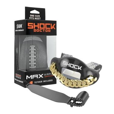 Imagem de Shock Doctor Protetor labial, protetor bucal para adultos e jovens com alça, bocal de futebol de abertura larga respirável para jovens e adultos OSFA, Shock Doctor Mouth Guards, fluxo de ar máximo