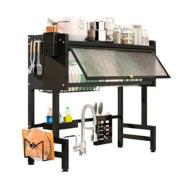 Imagem de Escorredor de Louça Suspenso com Porta Organizador para Pia Cozinha 65cm Multifuncional Porta Copos Talheres Tábua até 30kg Preto Brinovar