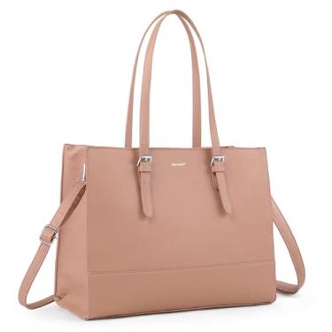Imagem de TANTOMI Bolsa feminina para laptop, bolsa de trabalho de 15,6 polegadas, bolsa de ombro de negócios, bolsa de escritório e bolsa de mão, Rosa empoeirado