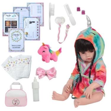 Imagem de Boneca Reborn Morena 100% Silicone Com Bolsa Kit Itens - Cegonha Rebor