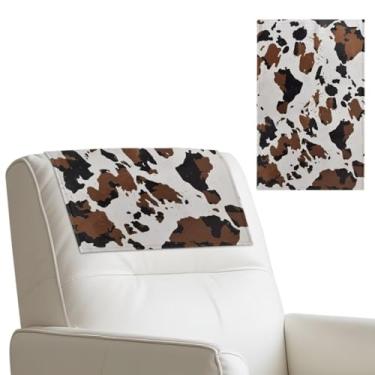 Imagem de Cugasmaru Capas de encosto de cabeça para poltronas reclináveis, com estampa de vaca, conjunto de 2 capas de couro, à prova d'água, protetor de móveis para sala de estar, casa, 43 x 68 cm