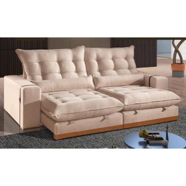Imagem de Sofá Retrátil e Reclinável 210cm Linho Dubai Bege