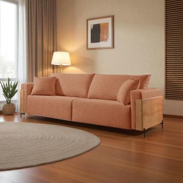 Imagem de Sofá Fixo Heitor 4 Lugares Luxo Pé de Metal 2,80m Castellar Móbile Linho Terracota