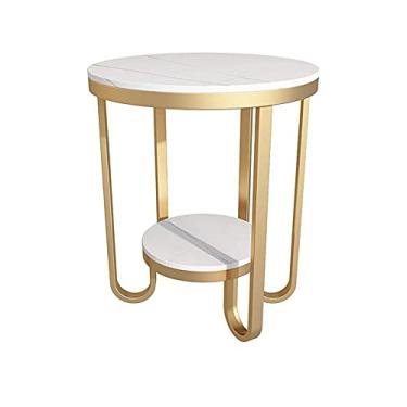 Imagem de Mesa de ferro nórdica simples pequena mesa de centro mesa de cabeceira sofá armário lateral luz mesa de canto mesa lateral mármore (cor: D) (uma cor)