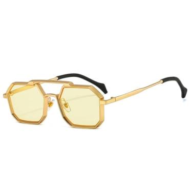 Imagem de Óculos de sol retrô metal punk feminino fashion transparente espelhado uv400 masculino vermelho amarelo (amarelo dourado)