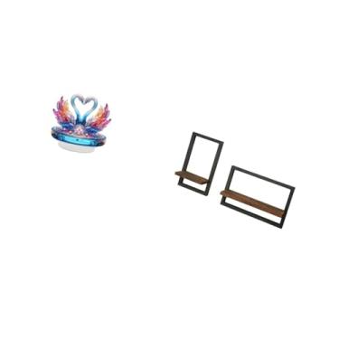 Imagem de Fenteer Escultura de Cisne em Acrílico, Peça Central com Prateleiras Flutuantes de Madeira, Mesa Rústica Moderna E Display de Parede para Decoração de Escritó