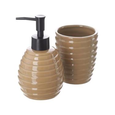 Imagem de Kit Banheiro Lavabo Taupe Cerâmica Acessórios Supreme 2 Pçs