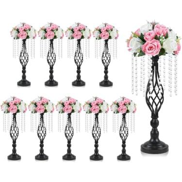 Imagem de kehail 10 peças de suporte de flor com pingente de cristal de metal preto, vaso alto de 48 cm, vazado de metal para casamento, banquete, evento, aniversário, celebração, decoração