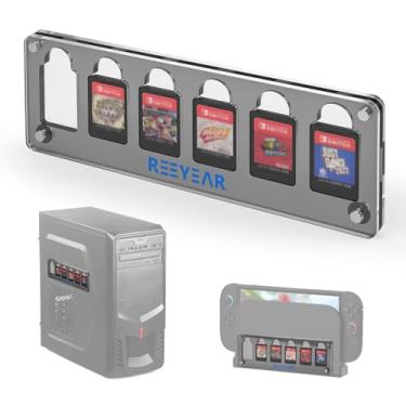 Imagem de REEYEAR Magnetic Acrylic Game Card Wall Mount Holder fits for Switch 2/1 / OLED – 6-Slot Clear Slide-in Case for NS Game Card Storage – Display Organizer Attaching on Any Flat Metal PC,Pegboard