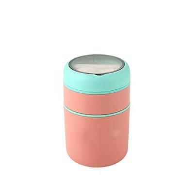 Imagem de Bento Boxes Lancheira de aço inoxidável copo de bebida com colher pote térmico de sopa térmica recipientes térmicos lancheira (cor: Rosa)