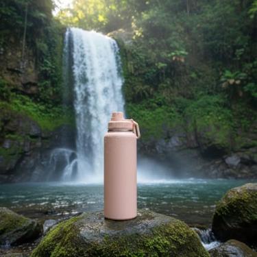 Imagem de Garrafa Térmica 1,2L Inox com Alça e Bico – Parede Dupla, Tampa Antivazamento, Ideal para Café, Água, Sucos, Academia, Camping, Praia e Viagem (Rosa)