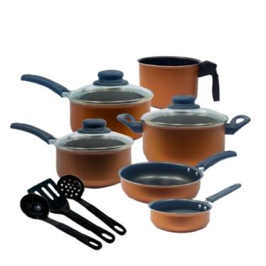 Imagem de Jogo de Panela Antiaderente, Caçarola com Tampa de Vidro, Revestimento Reforçado(Bronze)