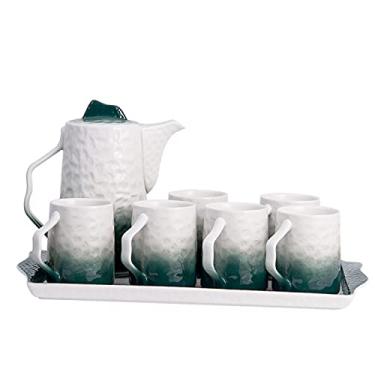 Imagem de Conjunto de chá de porcelana com bandeja, conjunto de bule de chá com 6 xícaras de 200 ml, bule de chá de 1350 ml, conjunto de chá moderno para chá e café e água