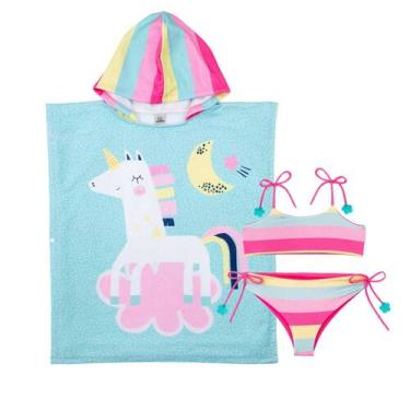 Imagem de Kit Biquíni Dupla Face Infantil + Poncho Atoalhado Menina - Fofotinhos