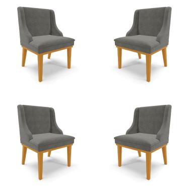 Imagem de Kit 4 Cadeiras Decorativas Sala de Jantar Base Fixa de Madeira Firenze Suede Grafite/Castanho G19 - Gran Belo