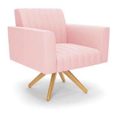 Imagem de Poltrona Giratória Viena Gomada Suede Rosa Bebê Base de Madeira MA30 - D'Rossi