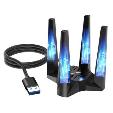 Imagem de Adaptador WiFi USB para PC de mesa, adaptador WiFi AX5400, adaptador de rede sem fio de banda tripla com antenas de alto ganho de 2,4 GHz/5 GHz/6 GHz, MU-MIMO, OFDMA, WPA3, suporta apenas Windows 10