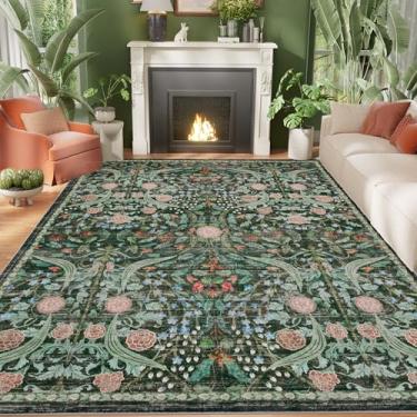 Imagem de AMTOVO Tapetes laváveis 12 x 18 cm para sala de estar, estampa floral vintage boho envelhecido, tapete antiderrapante, macio e colorido para quarto, sala de jantar, sala de jogos, berçário, quinta