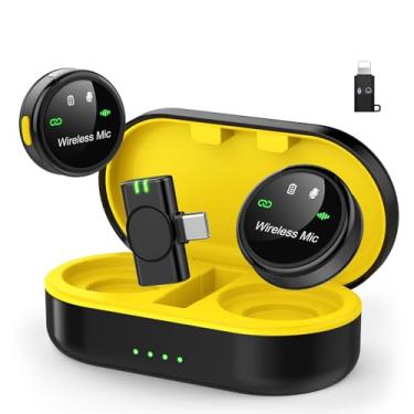 Imagem de GoorDik Microfone Lavalier sem fio J7 para iPhone, iPad e Android (Lightning/USB C), mini microfones de 30 H, pacote com 2 mini microfones redondos para gravação de vídeo YouTube TikTok Criador de