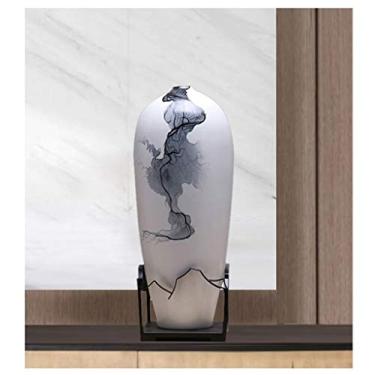 Imagem de Vaso de flores branco novo vaso de cerâmica chinês moderno leve sala de estar de luxo vaso de estudo de casa decoração altura cerca de 35,5 cm jardim decoração de casa vasos de flores (cor: branco)